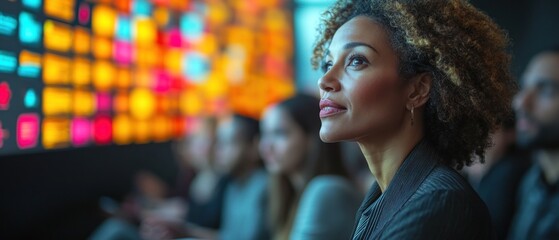Poster - Woman on digital display focused background