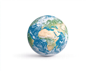 Poster - Earth globe isolated on white background, showcasing continents and oceans. This represents beauty of our planet and its diverse geography, inspiring sense of wonder and exploration