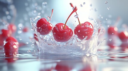 Poster - Dynamic Splash of Red Cherries in Water with Mesmerizing Motion and Ripples : Generative AI