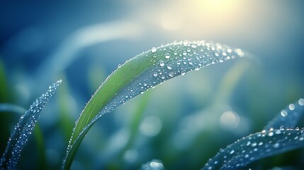 Poster - Morning Dew on Leaf with Sunlight Bokeh in Nature Detail Closeup Photograph : Generative AI
