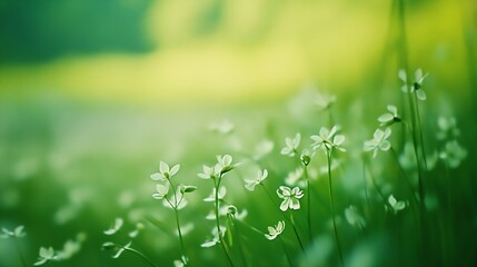 Poster - Botanical Bliss with Soft Focus White Blossoms in a Verdant Field : Generative AI