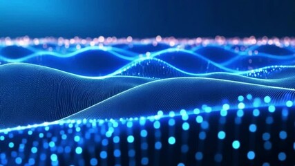 Poster - Abstract Data Landscape: A mesmerizing abstract digital landscape with flowing, neon-blue waves and a scattering of glowing dots, evoking a sense of motion and connection. perfect for technology.
