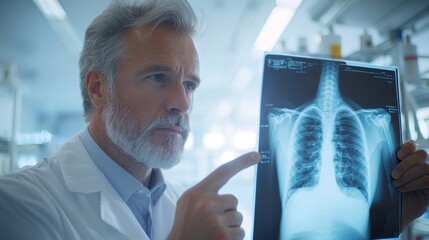 Aufkleber - A doctor is pointing to a chest x-ray of a man's lungs