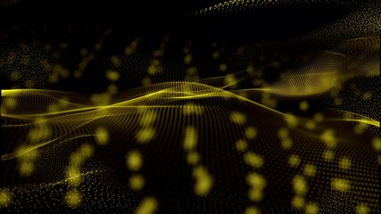 Poster - Abstract futuristic technology animated yellow particle dot wave motion background. Twisted futuristic dot animated motion background