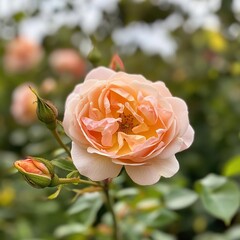 Wall Mural - Peach Rose Blossom in the Garden: A Close-Up View