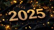 © Adisorn - Sparkling gold numbers 2025, a New Year's Eve flat lay.