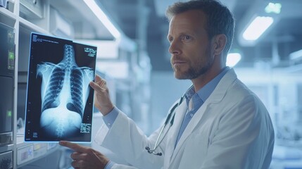 Wall Mural - A doctor is holding a x-ray of a man's chest