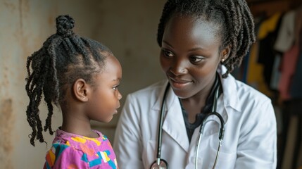 Poster - A woman in a white coat is talking to a child
