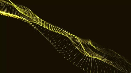 Poster - Abstract technology background with yellow futuristic dotted and wavy lines. Seamless looping, hi-tech glowing motion design. Digital technology and innovation concepts