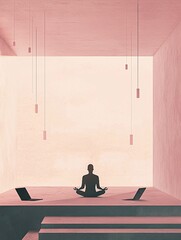 Aufkleber - A serene workspace illustrates digital wellness, showcasing an individual meditating amidst set-aside tech, emphasizing mental health in a tech-driven world.