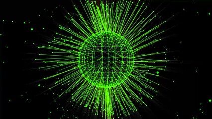 Poster - Loopable complex green sphere geometry background with a rotating globe. Rotating sphere as a HUD feature. Plexus-style dots and lines that connect