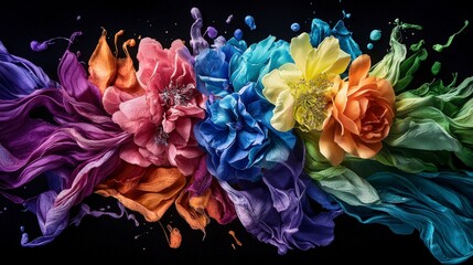 Fototapete - Vibrant color splash event featuring flowers art studio digital art colorful environment close-up view creative expression