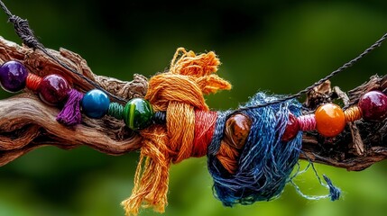 Aufkleber - Artistic crafting of intricate beaded thread arrangement in nature close-up view vibrant colors highlighting creativity