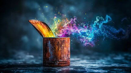 Aufkleber - Bursting colors from a rusted can capturing laughter and imagination in a magical environment