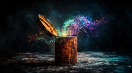 Poster - Capturing bursts of laughter from a rusted can a surreal scene indoor artistic abstract concept