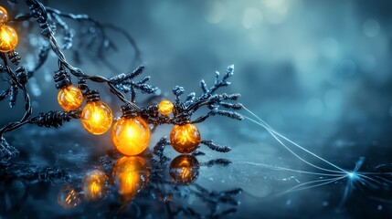Aufkleber - Softly glowing beads moving along a branch mysterious forest macro photography nighttime close-up nature's magic