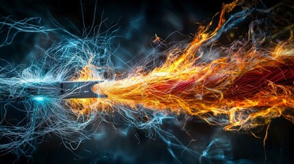 Poster - Surreal electric sharpener slicing through bundle of light and fire digital art abstract environment dynamic viewpoint