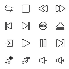 Fototapete - Media player buttons line icons set