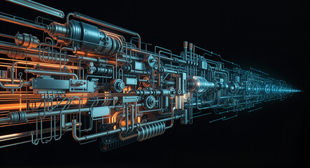 Poster - abstract technological background with pipes in production . Generative AI