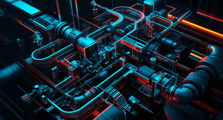 Poster - abstract technological background with pipes in production . Generative AI