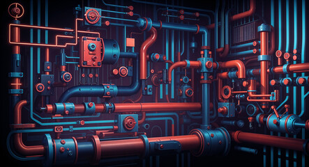 Poster - abstract technological background with pipes in production . Generative AI