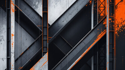 Poster - abstract grey orange background with elements of building structures . Generative AI