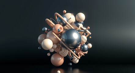 Poster - abstract dark background with 3D geometric shapes . Generative AI
