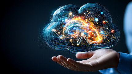Poster - Innovative cloud computing concept digital environment technology visualization futuristic design creative viewpoint