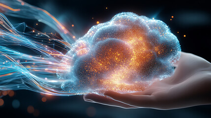 Poster - Dynamic cloud visualization digital realm abstract art futuristic environment hand perspective conceptual technology