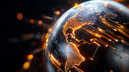 Poster - Exploring digital connectivity through a glowing globe global view 3d visualization futuristic environment