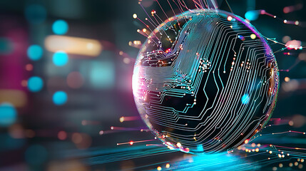 Poster - Dynamic digital circuitry sphere abstract technology art futuristic environment close-up view innovation concept