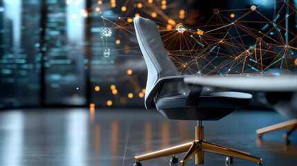 Poster - Innovative business meeting setup in modern office visualizing data connections contemporary professional data-driven environment