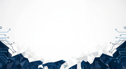 Poster -  abstract hi-tech background with blue geometric tech shapes and lines with empty space for text. Generative AI