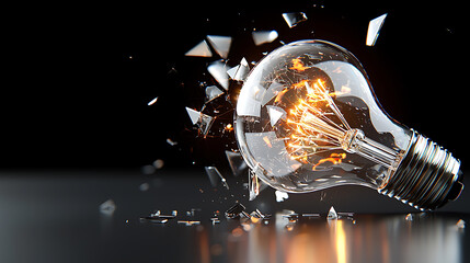 Poster - Explosive break of light bulb igniting sparks studio high-detail photography dark environment close-up concept of energy