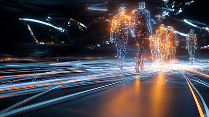 Poster - Futuristic digital evolution of humanity virtual realm 3d visualization abstract environment dynamic perspective technology concepts
