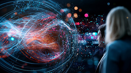 Poster - Interactive technology experience urban nightscape digital art abstract space close-up view futuristic concepts