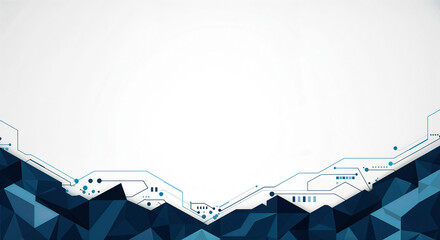 Poster -  abstract hi-tech background with blue geometric tech shapes and lines with empty space for text. Generative AI