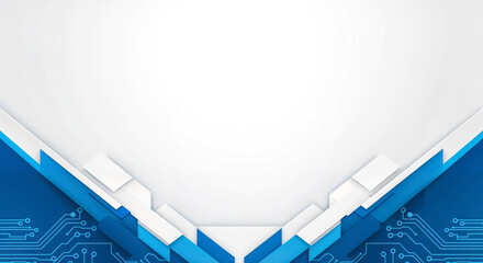Poster -  abstract hi-tech background with blue geometric tech shapes and lines with empty space for text. Generative AI