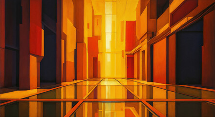 Poster - watercolor abstract city shapes background . Generative AI