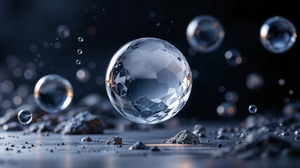 Poster - abstract background with transparent spheres . Generative AI