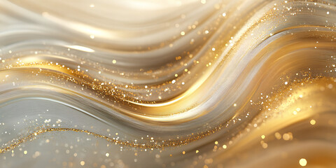 Wall Mural - 3D flow liquid wave abstract curve with gold glitter metallic glossy line particle