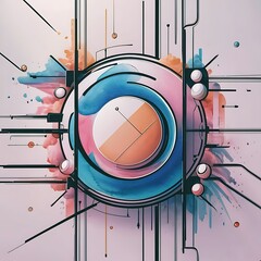 Poster - Abstract futuristic contemporary modern watercolor art minimalist illustration for social media wall decoration postcard or brochure cover design digital generated cartoon style
