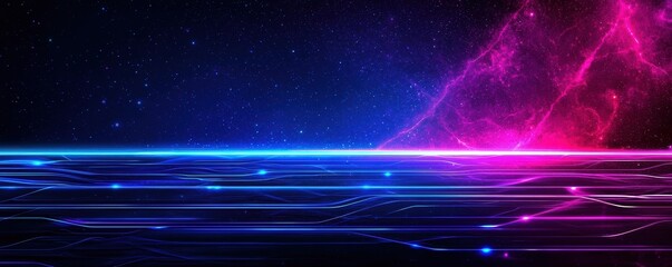 Wall Mural - seamless modern design featuring neon light grids, holographic waves, and glowing technology-inspire