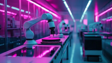 Poster - A robot is in a lab with a microscope