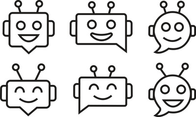 Aufkleber - chatbot line icons set. robot assistant signs. assistant ai message service. robot head in speech bu