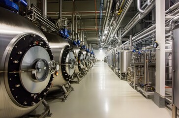 Poster - Industrial Facility with Stainless Steel Tanks and Pipelines for Chemical Processing in a Modern Production Environment