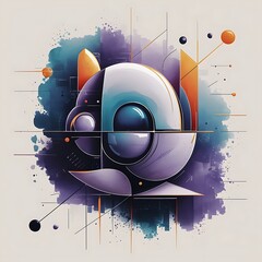 Poster - Abstract futuristic contemporary modern watercolor art minimalist illustration for social media wall decoration postcard or brochure cover design digital generated cartoon style
