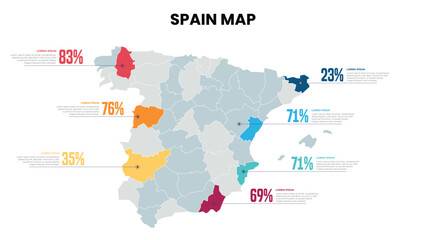 Spain Modern Map Percentage Infographic Template Detailed infographic map of Spain