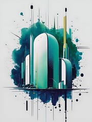 Poster - Abstract futuristic contemporary modern watercolor art minimalist illustration for social media wall decoration postcard or brochure cover design digital generated cartoon style