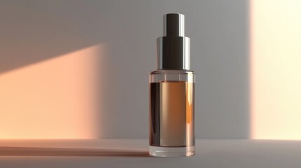 Poster - A 3D airless pump bottle for cosmetic serum, featuring a realistic design for foundation cream, moisturizer, body oil, and skin lotion treatment with pump cap.